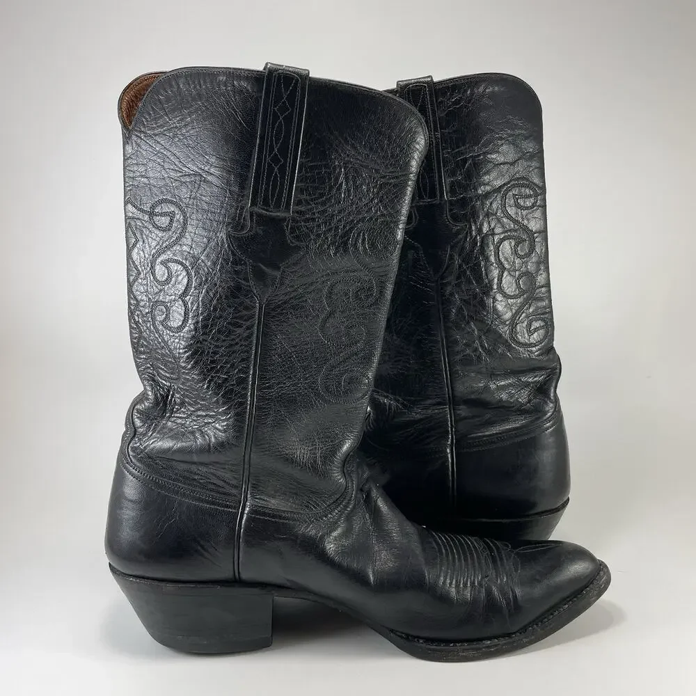 Lucchese Embroidered Leather Pull On Cowboy Western Boots Mens Size 11 D